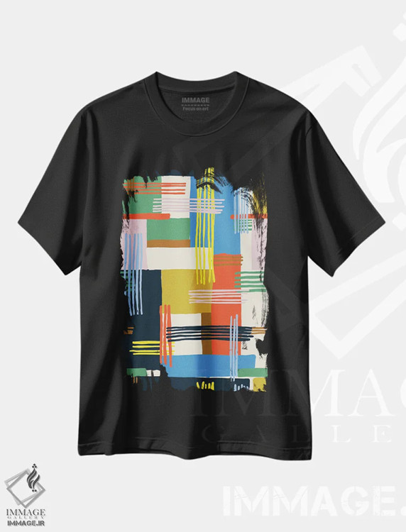 تیشرت مشکی طرح دار طرح چهارخانه آزاد، آبستره اثر هانا بایزنگ | immage.ir