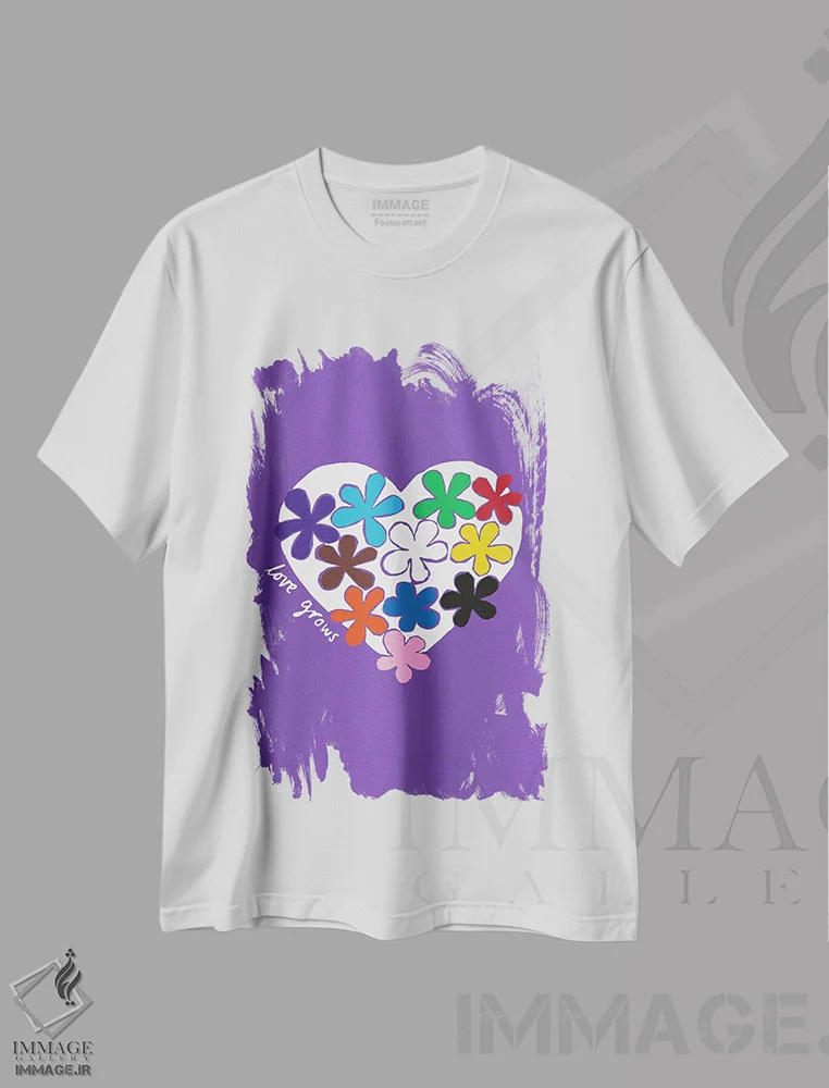 تیشرت سفید طرح دار گل قلبی، تزئینی اثر هانا بایزنگ | فروشگاه ایماژ