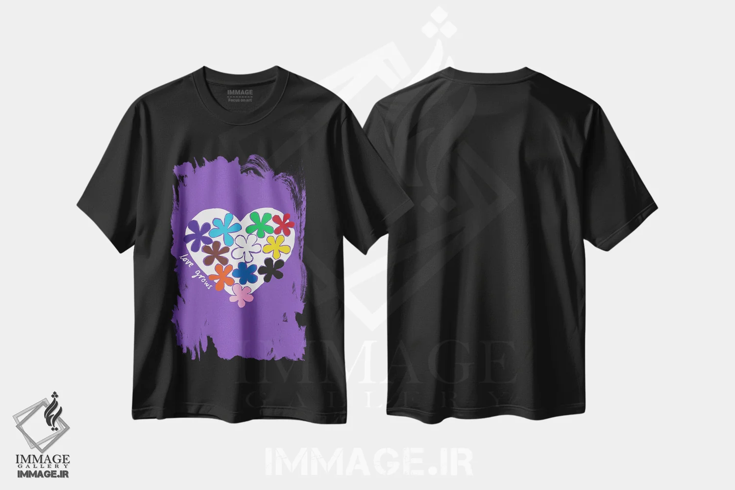 تیشرت مشکی طرح دار گل قلبی، تزئینی اثر هانا بایزنگ | immage.ir