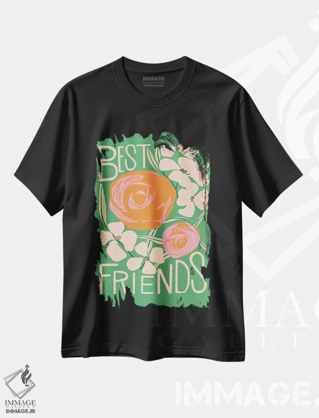 تیشرت مشکی طرح دار گل های رز دوستی، تزئینی اثر هانا بایزنگ | فروشگاه ایماژ