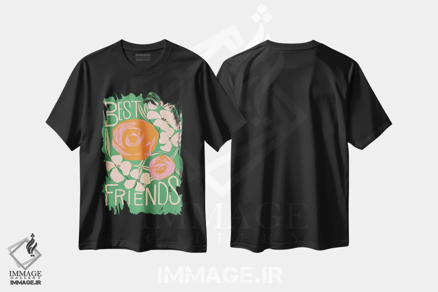تیشرت مشکی طرح دار گل های رز دوستی، تزئینی اثر هانا بایزنگ | فروشگاه ایماژ