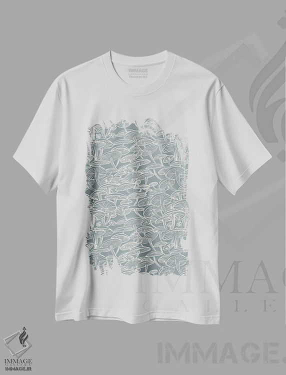 تیشرت سفید طرح دار طرح شاخه قارچ خنثی، تزئینی اثر هانا بایزنگ | immage.ir