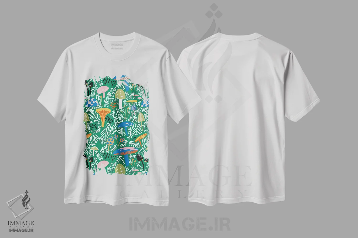 تیشرت سفید طرح دار مزرعه قارچ روشن، تزئینی اثر هانا بایزنگ | فروشگاه ایماژ