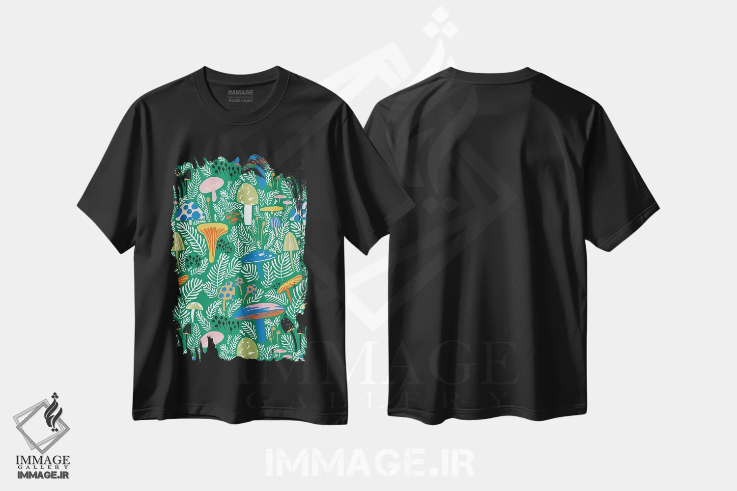 تیشرت مشکی طرح دار مزرعه قارچ روشن، تزئینی اثر هانا بایزنگ | immage.ir