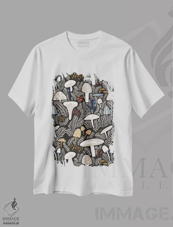 تیشرت سفید طرح دار مزرعه قارچ خنثی، تزئینی اثر هانا بایزنگ | immage.ir