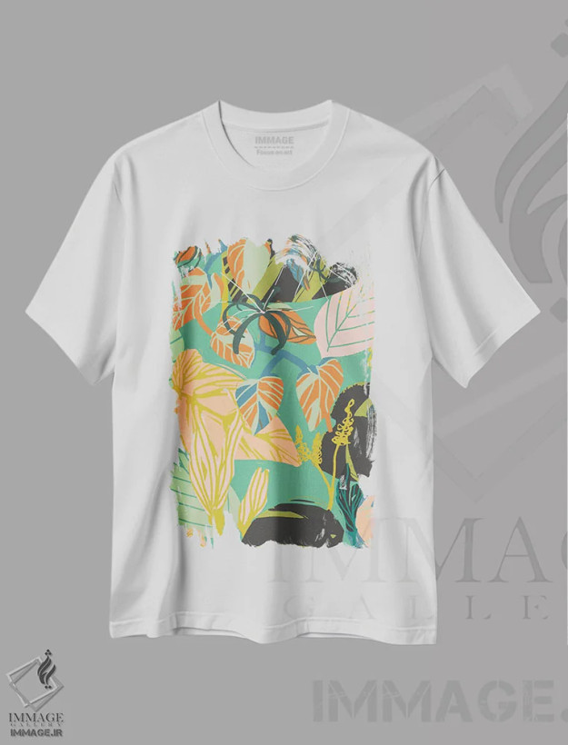تیشرت سفید طرح دار الگوی رشد بیش از حد تقویت شده، دکور بوهمی اثر هانا بایزنگ | فروشگاه ایماژ