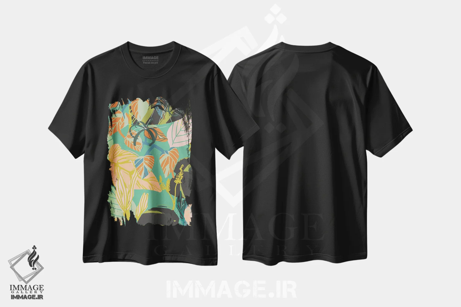 تیشرت مشکی طرح دار الگوی رشد بیش از حد تقویت شده، دکور بوهمی اثر هانا بایزنگ | immage.ir