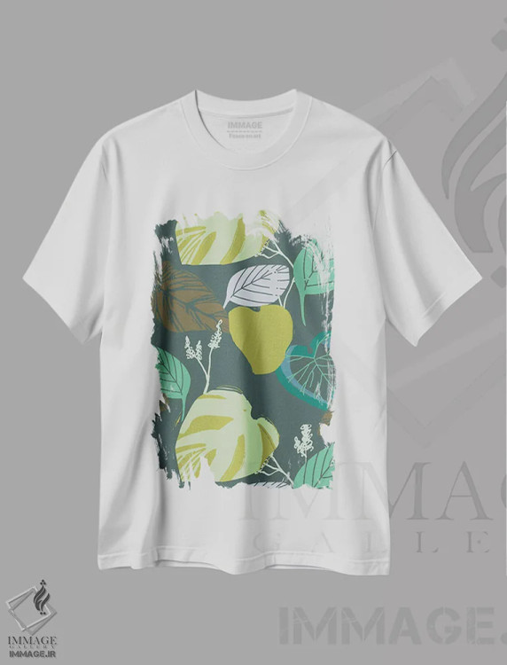 تیشرت سفید طرح دار الگوی رشد زیرین تقویت شده، دکور بوهمی اثر هانا بایزنگ | فروشگاه ایماژ