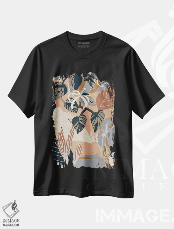 تیشرت مشکی طرح دار الگوی رشد بیش از حد ملایم، دکور بوهمی اثر هانا بایزنگ | فروشگاه ایماژ