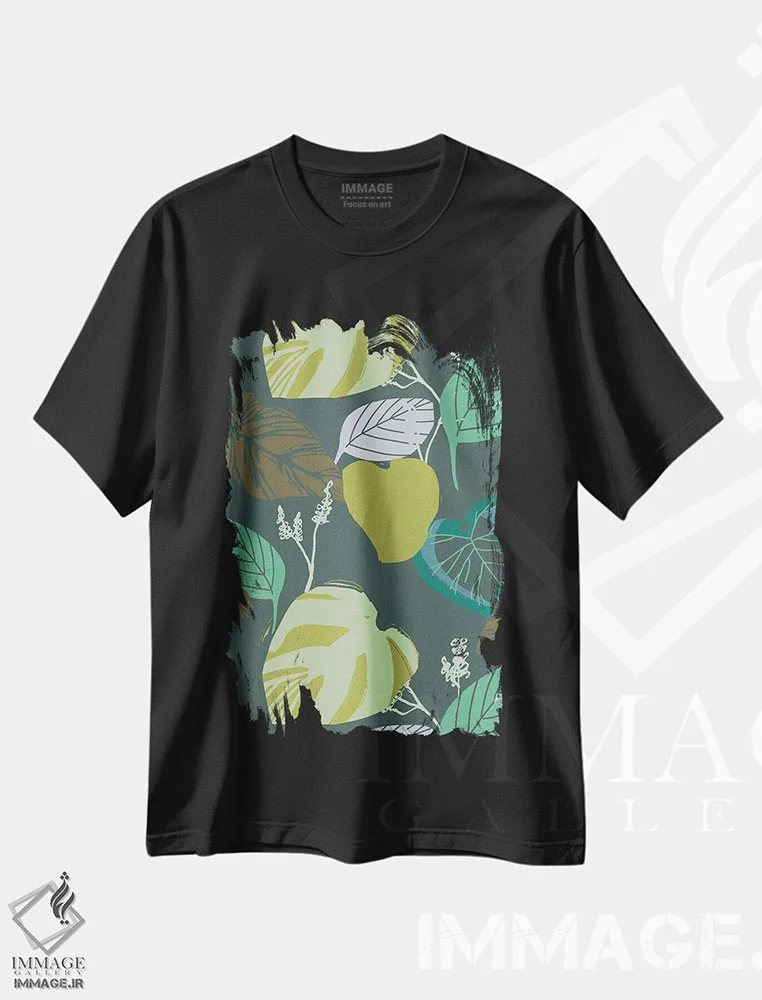 تیشرت مشکی طرح دار الگوی رشد زیرین تقویت شده، دکور بوهمی اثر هانا بایزنگ | immage.ir