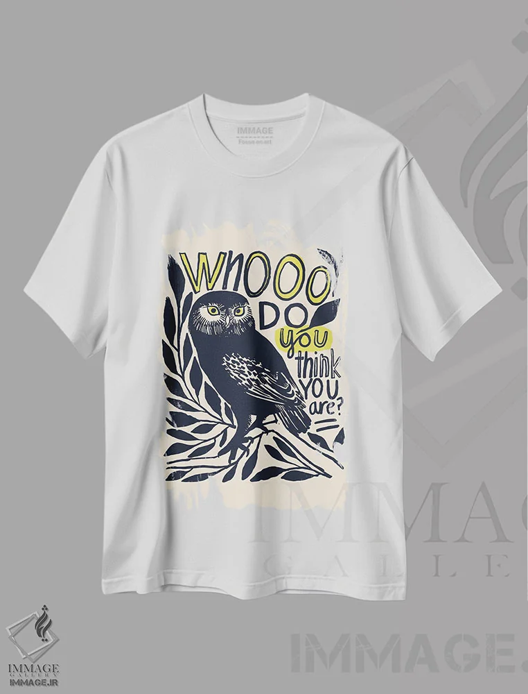 تیشرت سفید طرح دار جوهر جغدی، تزئینی اثر هانا بایزنگ | فروشگاه ایماژ