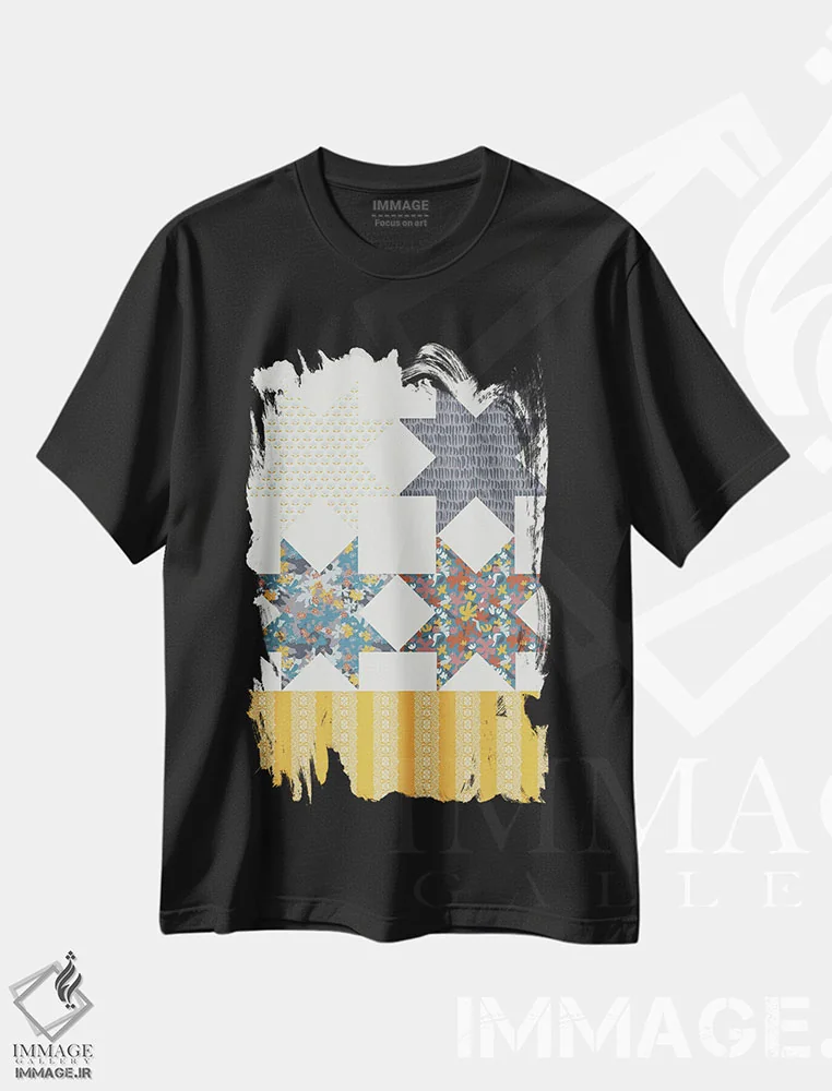 تیشرت مشکی طرح دار باغ دشتی V، دکور روستایی اثر هانا بایزنگ | immage.ir