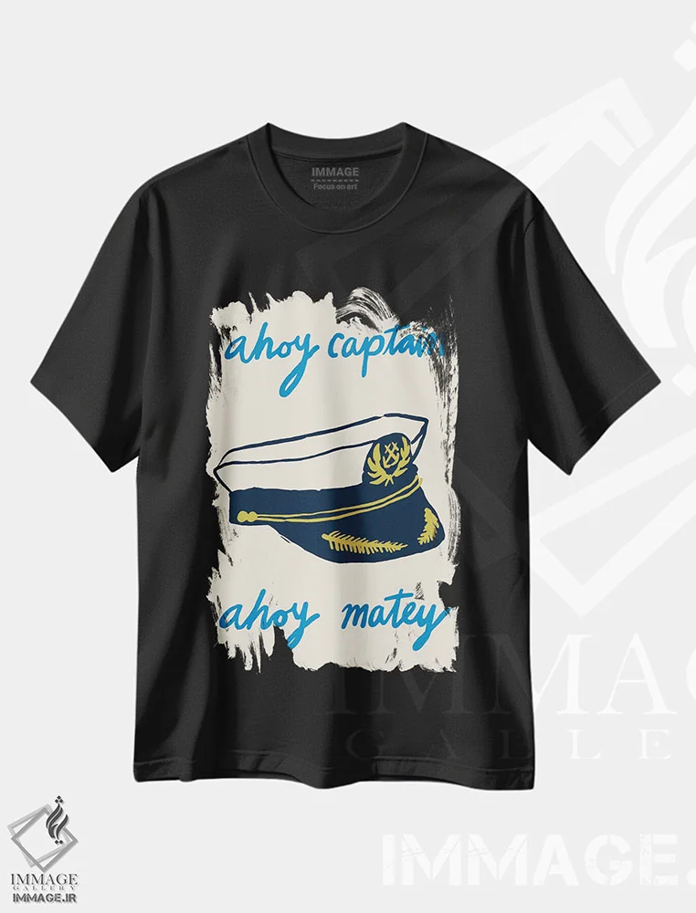 تیشرت مشکی طرح دار کاپیتان روز دریا، تزئینی اثر هانا بایزنگ | فروشگاه ایماژ