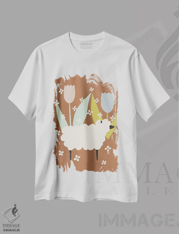 تیشرت سفید طرح دار گوسفند بهاری، دکور روستایی اثر هانا بایزنگ | immage.ir