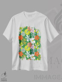 تیشرت سفید طرح دار طرح گل های باغ آفتابی، تزئینی اثر هانا بایزنگ | فروشگاه ایماژ