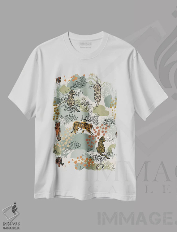 تیشرت سفید طرح دار باغ ببر، تزئینی اثر هانا بایزنگ | immage.ir