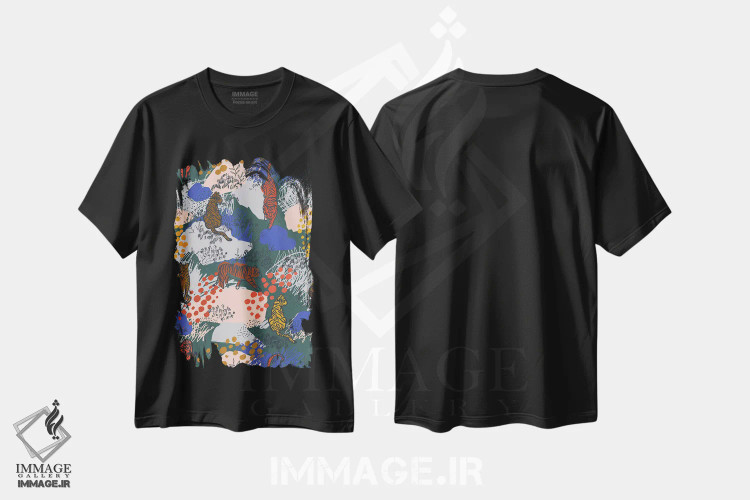 تیشرت مشکی طرح دار باغ ببر جسورانه، تزئینی اثر هانا بایزنگ | فروشگاه ایماژ