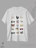 تیشرت سفید طرح دار گربه ها با عینک، مدیوم اثر هانا ملین | فروشگاه ایماژ