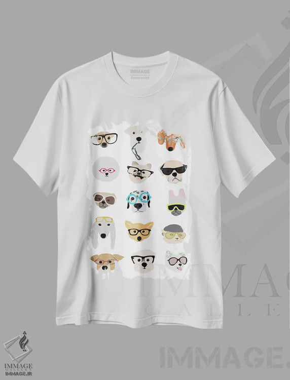 تیشرت سفید طرح دار سگ ها با عینک، مدیوم اثر هانا ملین | immage.ir