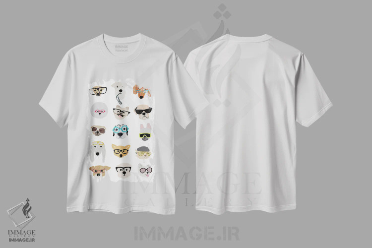 تیشرت سفید طرح دار سگ ها با عینک، مدیوم اثر هانا ملین | immage.ir