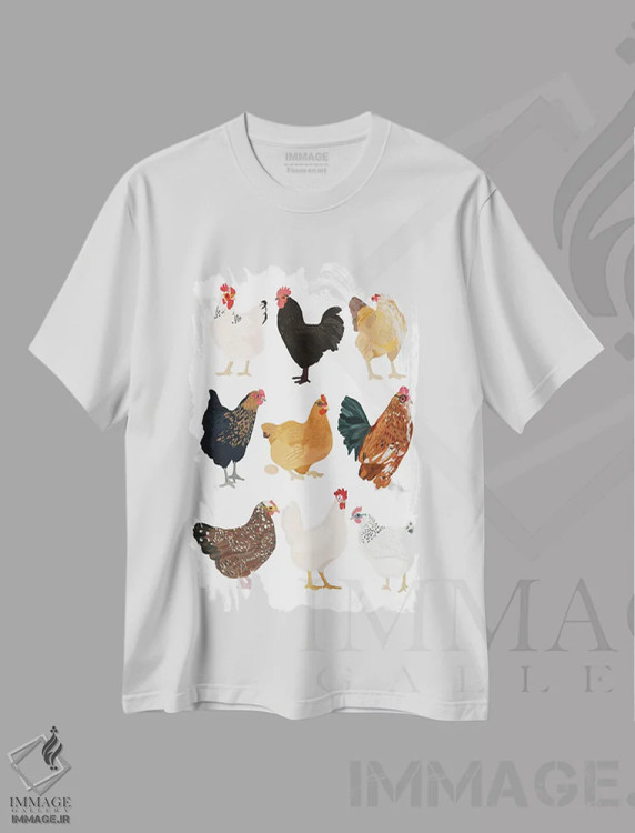 تیشرت سفید طرح دار مرغ ها با عینک، دکور روستایی اثر هانا ملین | فروشگاه ایماژ
