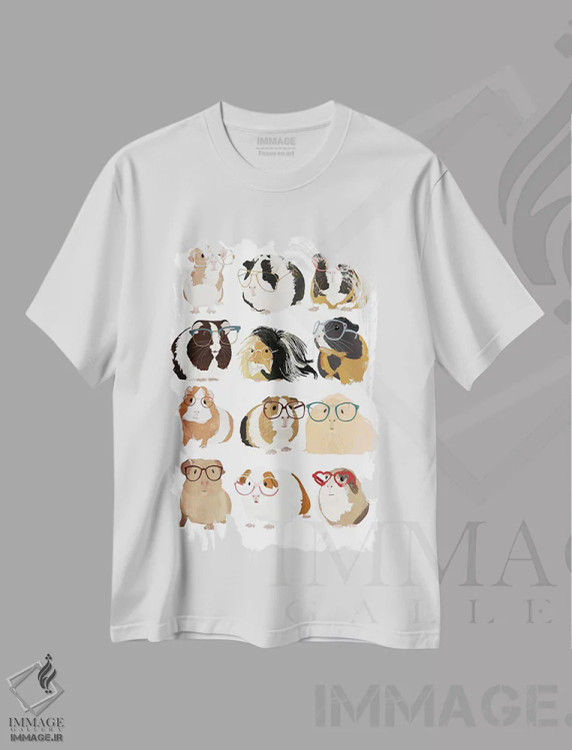 تیشرت سفید طرح دار خوک های هندی با عینک، دکور معاصر اثر هانا ملین | immage.ir