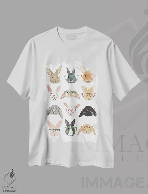 تیشرت سفید طرح دار خرگوش ها با عینک، دکور معاصر اثر هانا ملین | فروشگاه ایماژ