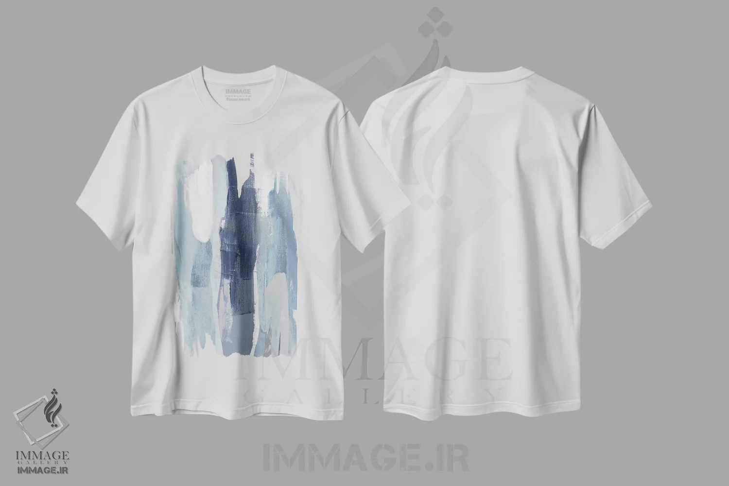 تیشرت سفید طرح دار همگرایی آبی III اثر جکی هانسون | immage.ir