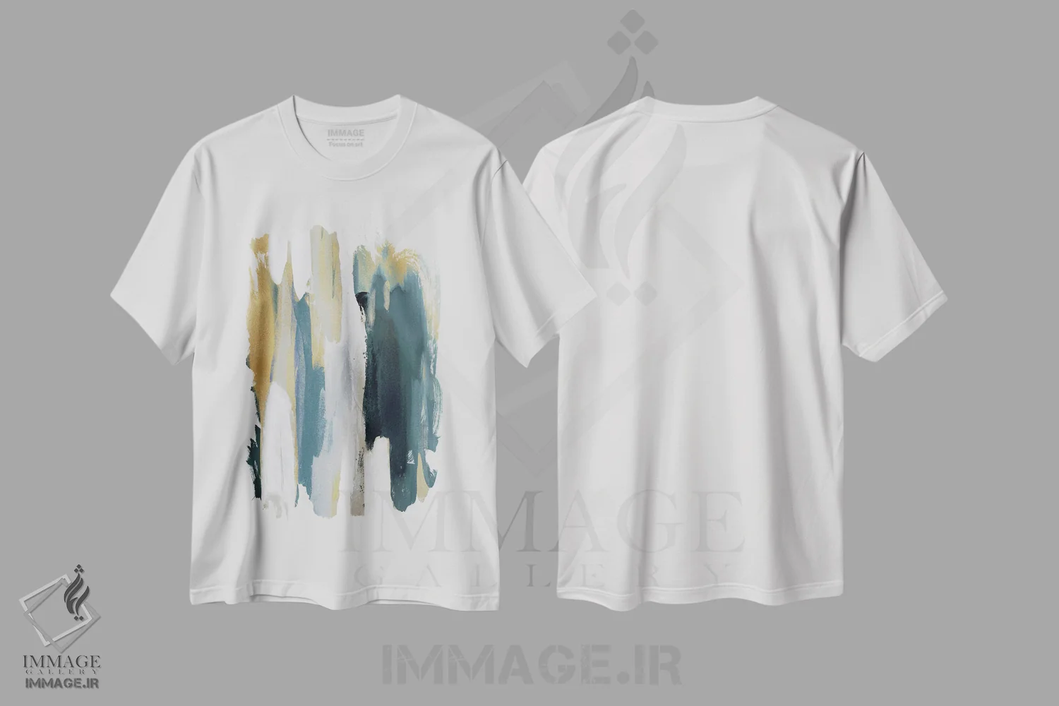 تیشرت سفید طرح دار همگرایی سبزآبی II اثر جکی هانسون | immage.ir