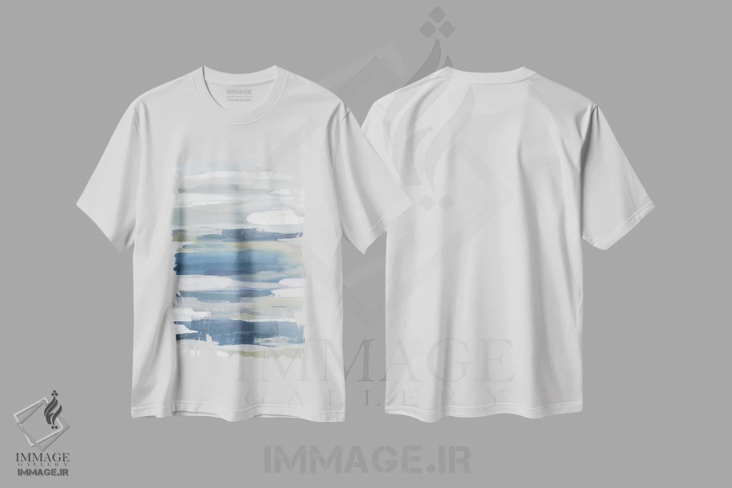 تیشرت سفید طرح دار شهود آبی اثر جکی هانسون | immage.ir