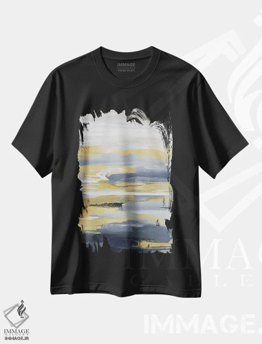 تیشرت مشکی طرح دار الهام آبی و طلایی ۲ اثر جکی هانسون | فروشگاه ایماژ