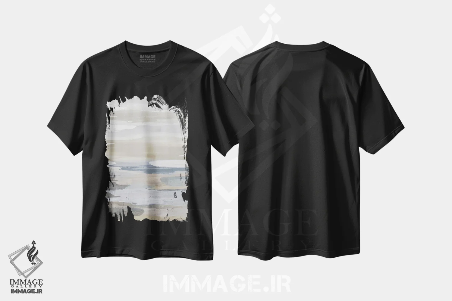 تیشرت مشکی طرح دار الهام آبی و کرم اثر جکی هانسون | immage.ir