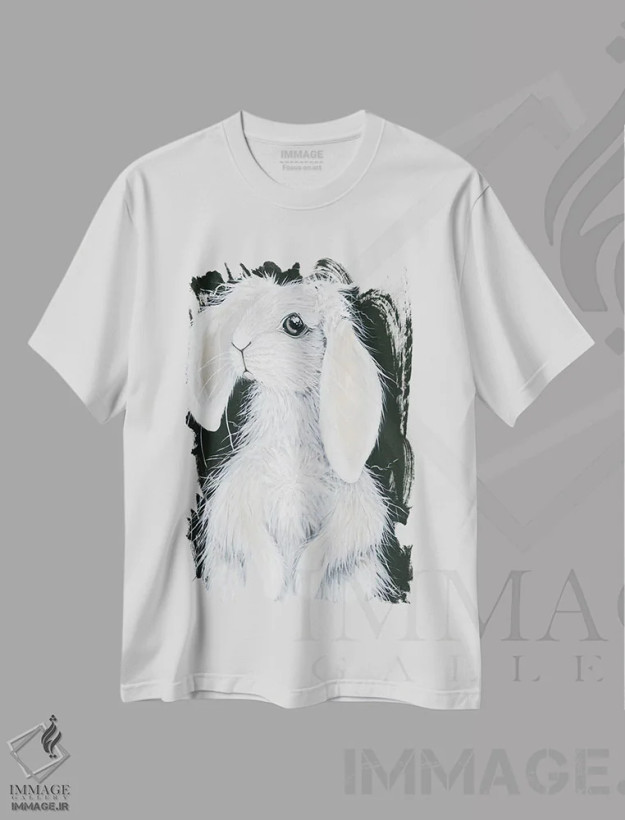 تیشرت سفید طرح دار خرگوش، تزئینی اثر هولی هکس آرت | فروشگاه ایماژ