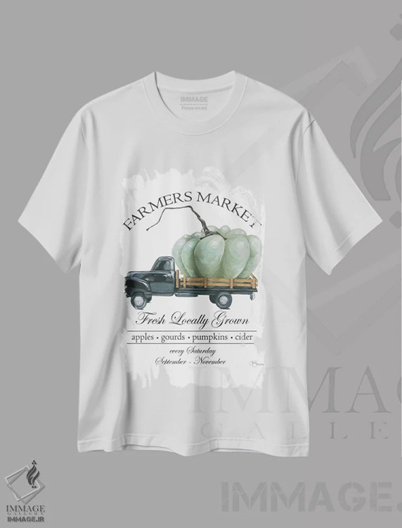 تیشرت سفید طرح دار کامیون بازار کشاورزان، دکور تعطیلات اثر هولی هکس آرت | immage.ir
