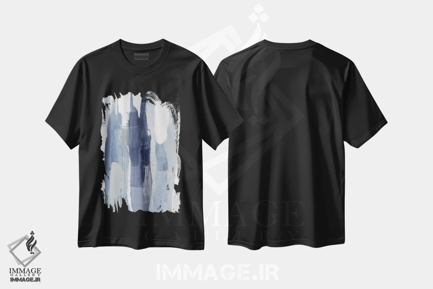 تیشرت مشکی طرح دار تقاطع آبی ۱ اثر جکی هانسون | immage.ir