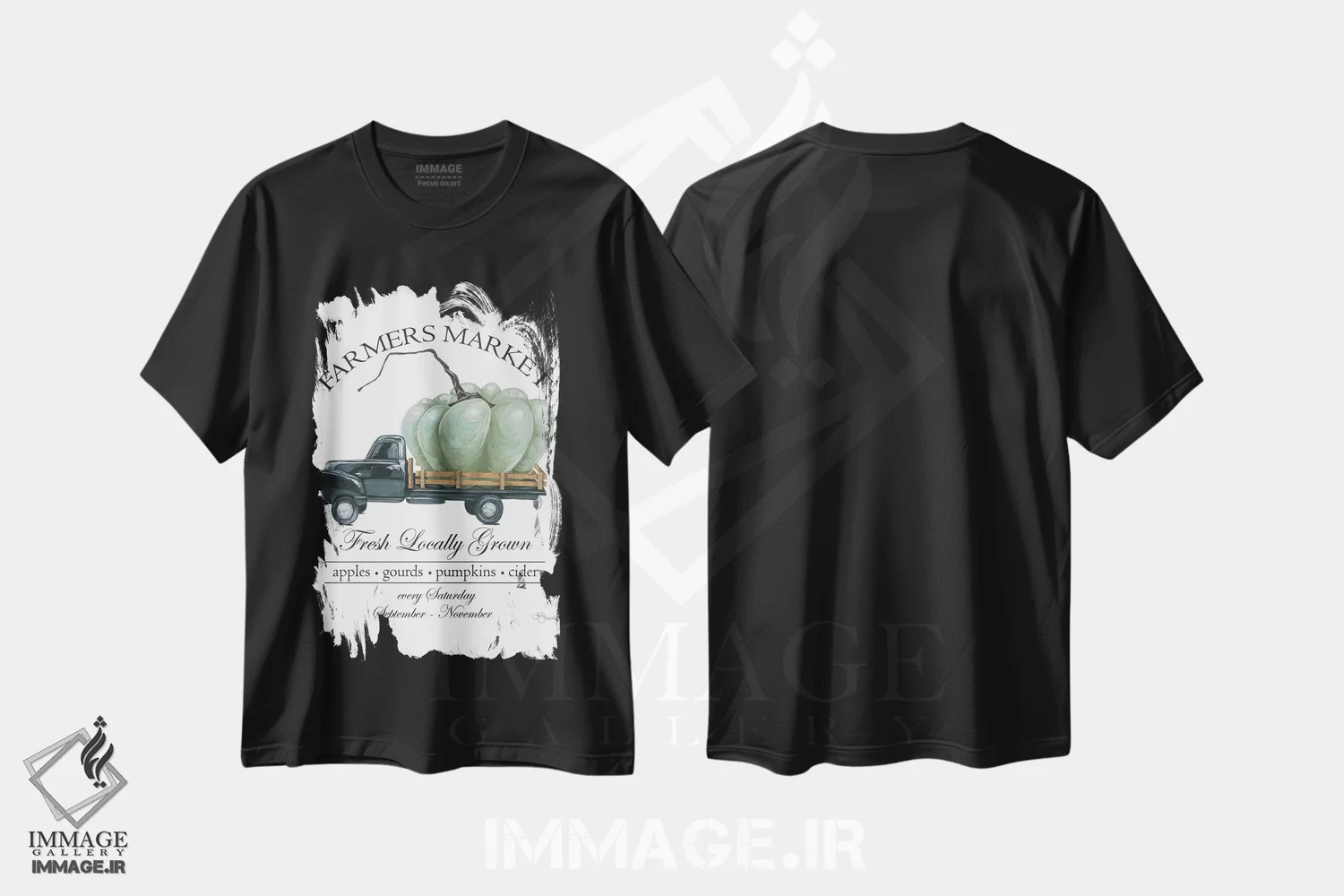 تیشرت مشکی طرح دار کامیون بازار کشاورزان، دکور تعطیلات اثر هولی هکس آرت | فروشگاه ایماژ
