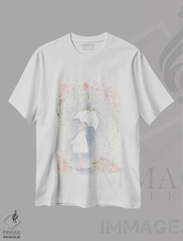 تیشرت سفید طرح دار جورجیا در باران، تزئینی اثر هولی هکس آرت | فروشگاه ایماژ