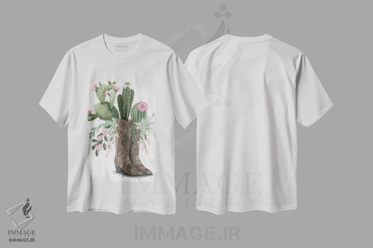 تیشرت سفید طرح دار چکمه های کاکتوسی، تزئینی اثر هولی هکس آرت | immage.ir