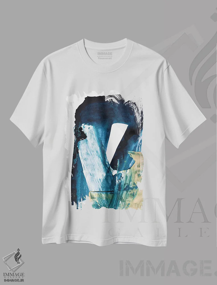 تیشرت سفید طرح دار ترکیب آبی اثر دن هابدی | فروشگاه ایماژ