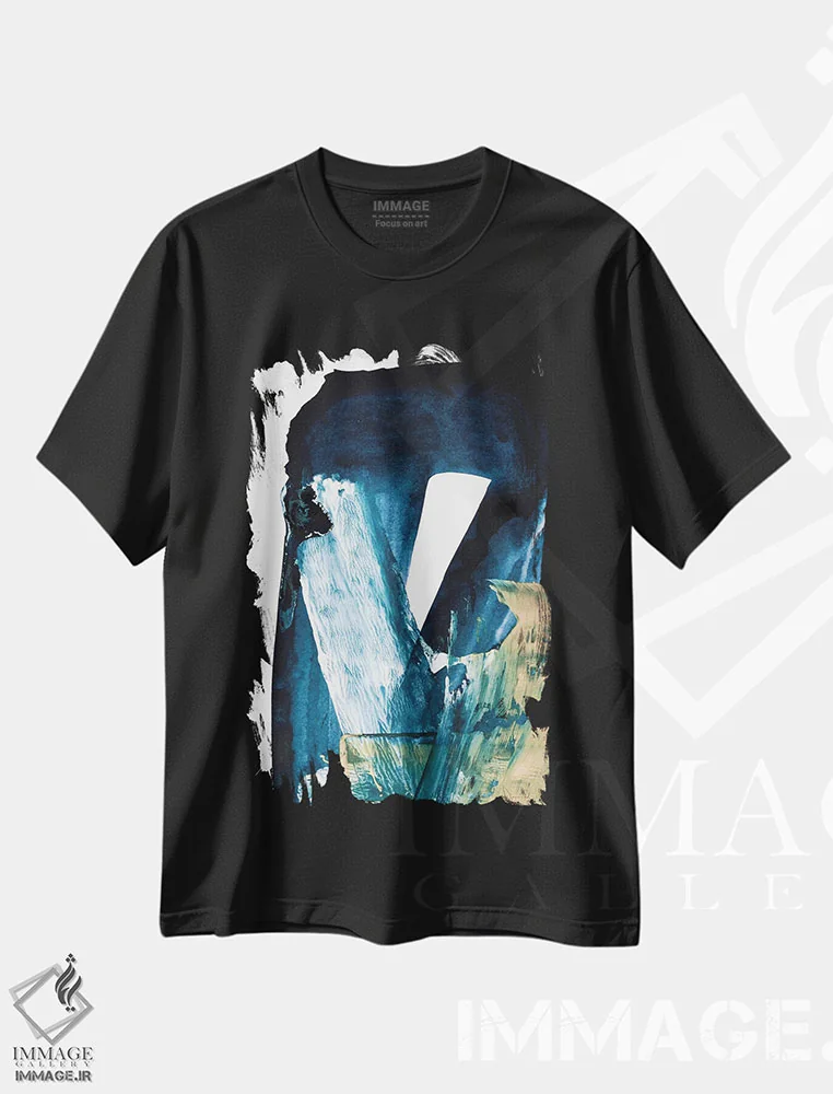 تیشرت مشکی طرح دار ترکیب آبی اثر دن هابدی | immage.ir