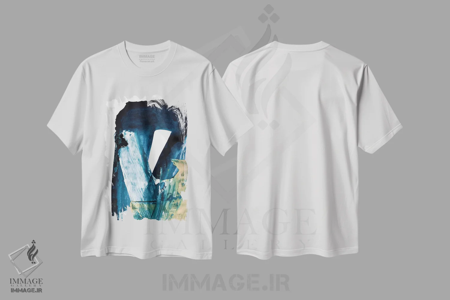 تیشرت سفید طرح دار ترکیب آبی اثر دن هابدی | فروشگاه ایماژ