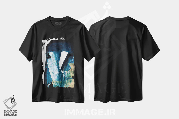 تیشرت مشکی طرح دار ترکیب آبی اثر دن هابدی | immage.ir