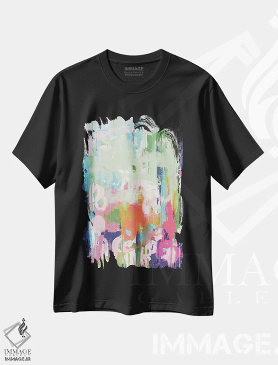تیشرت مشکی طرح دار انتزاعی گل دار اثر دن هابدی | فروشگاه ایماژ