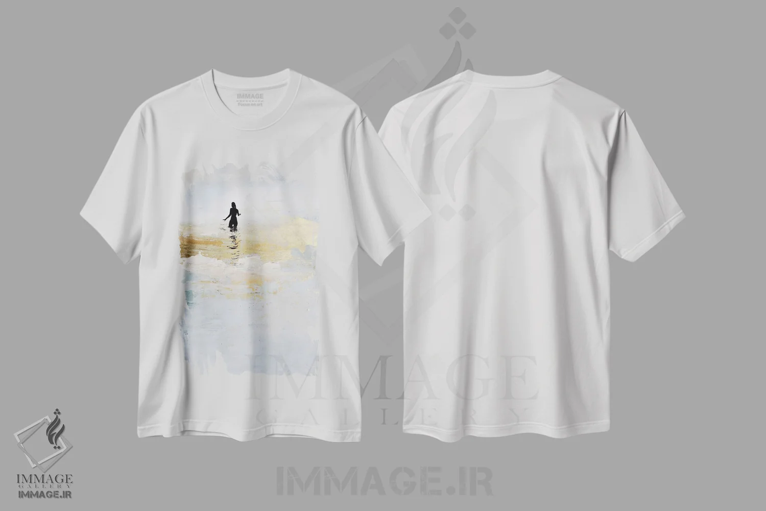 تیشرت سفید طرح دار فرورفتن خورشید، آبستره اثر دن هابدی | فروشگاه ایماژ