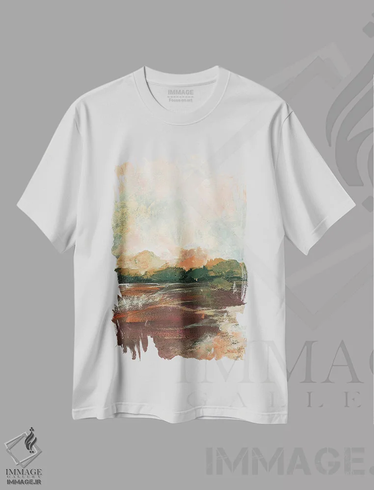 تیشرت سفید طرح دار چشم انداز مزرعه، آبستره اثر دن هابدی | immage.ir
