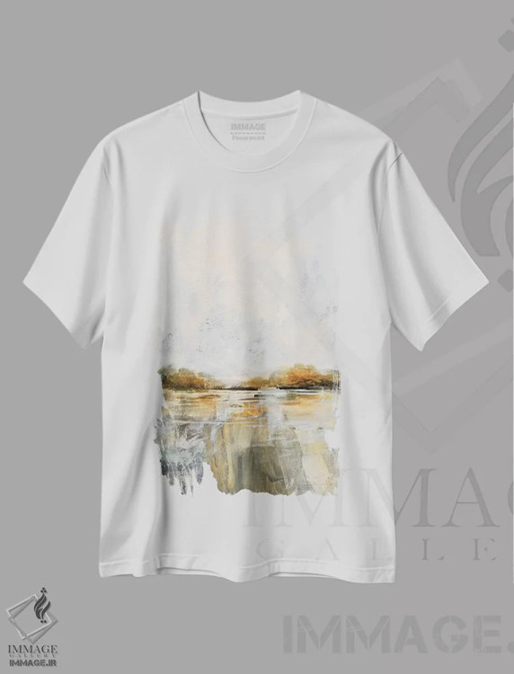 تیشرت سفید طرح دار کنار رودخانه، آبستره اثر دن هابدی | فروشگاه ایماژ