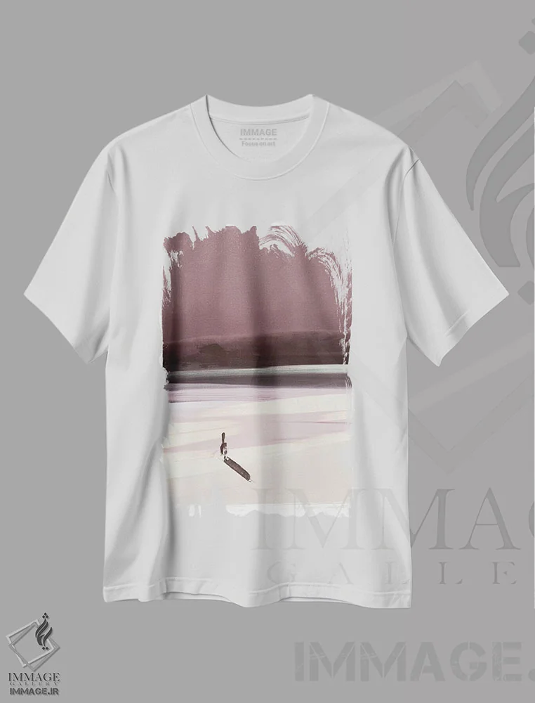 تیشرت سفید طرح دار شکلک لب ساحل، آبستره اثر دن هابدی | فروشگاه ایماژ