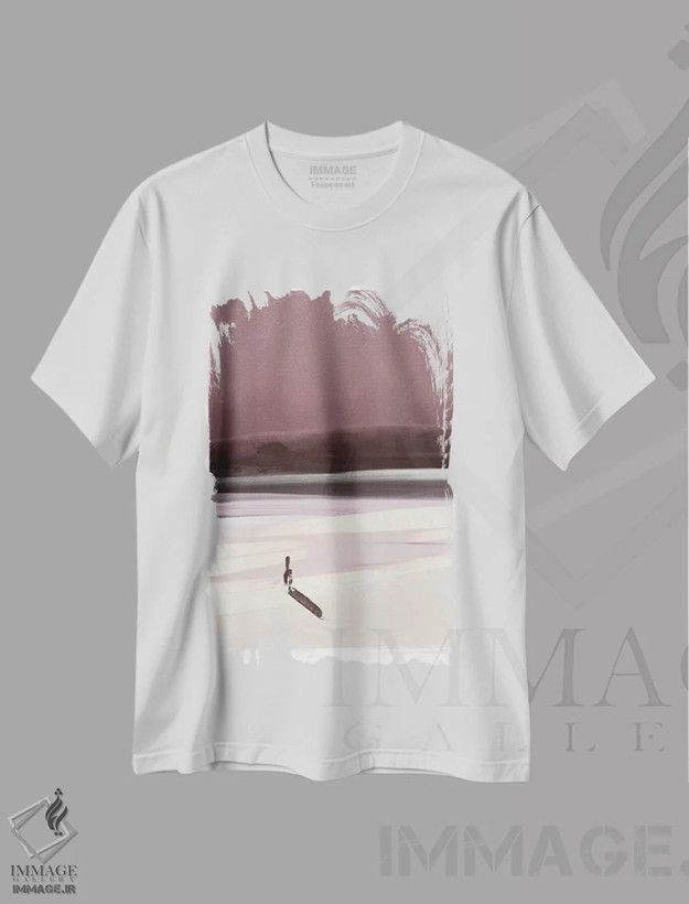 تیشرت سفید طرح دار شکلک لب ساحل، آبستره اثر دن هابدی | فروشگاه ایماژ