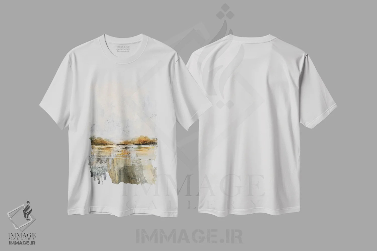 تیشرت سفید طرح دار کنار رودخانه، آبستره اثر دن هابدی | فروشگاه ایماژ
