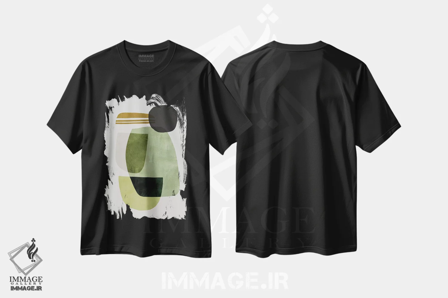 تیشرت مشکی طرح دار انتزاعی سبز اثر دن هابدی | immage.ir